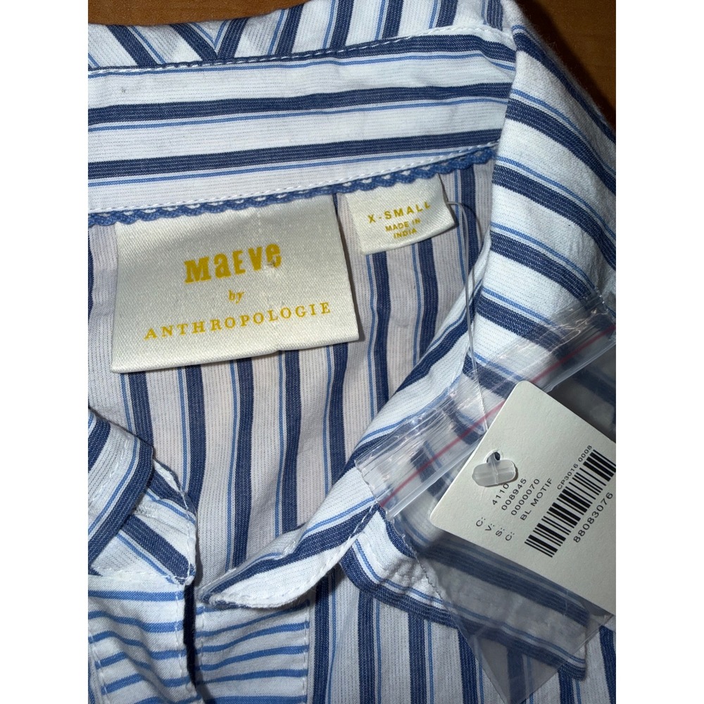 Maeve Anthropologie Blue White Striped Cotton Cutout Back Button Down Shirt XS - Picture 2 of 6